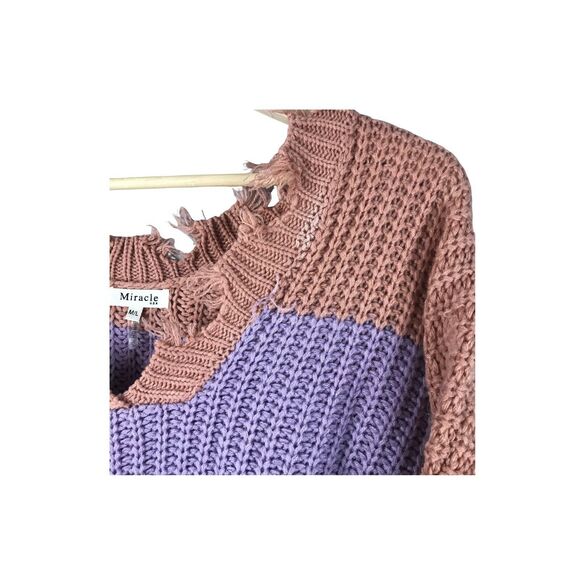 Miracle USA MULTI-COLOR BLOCK SWEATER Cotton V‎ Neck M/L - Picture 12 of 12
